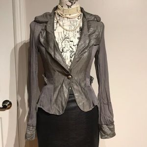 Vintage y2k Metallic Sheer Blouse Blazer Button Up Collared work party